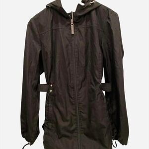 Jones New York Black Hooded Lightweight Zip Up Jacket